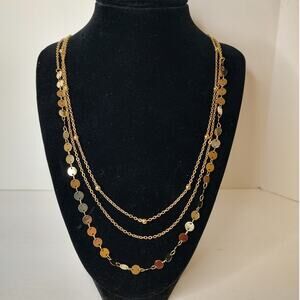 Multi Layered Gold Tone Chain Necklaces Small Circular Sequins Set/3